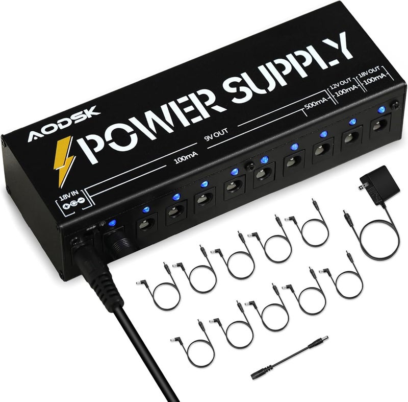 AODSK Guitar Effect Pedal Power Supply,9V/12V/18V DC Output,10 Isolated DC Output（AH-05） - Image 1